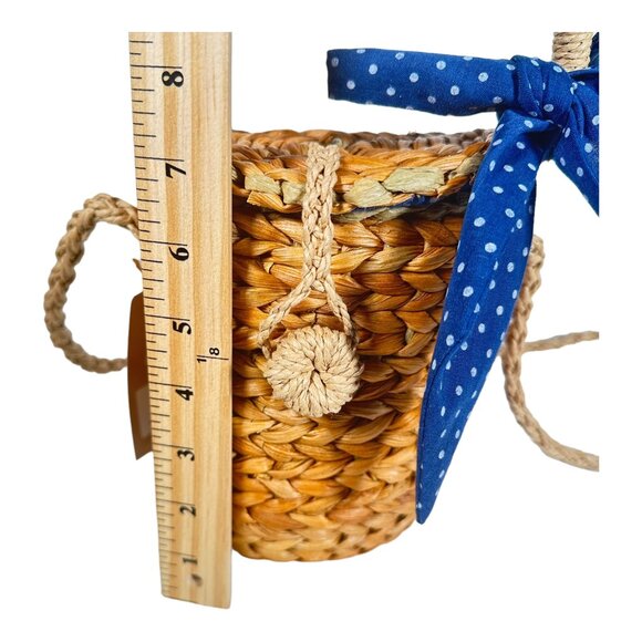Most Wanted Paper Straw Bucket Bag Polka Dot Bow Crossbody Rattan - Picture 8 of 9